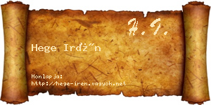 Hege Irén névjegykártya